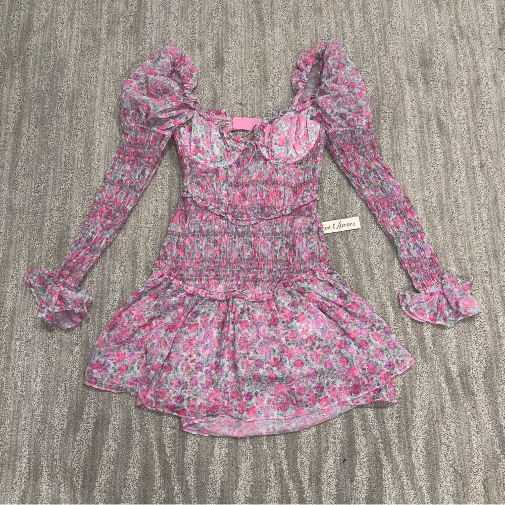 NWT For Love & Lemons Oakley Floral Print Puff Sleeve Corset Top Mini Dress Sz S - Picture 2 of 8